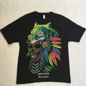 Cancun Mexico Cozumel Graphic‎ T-Shirt Wolf Skull Colorful Print Mens